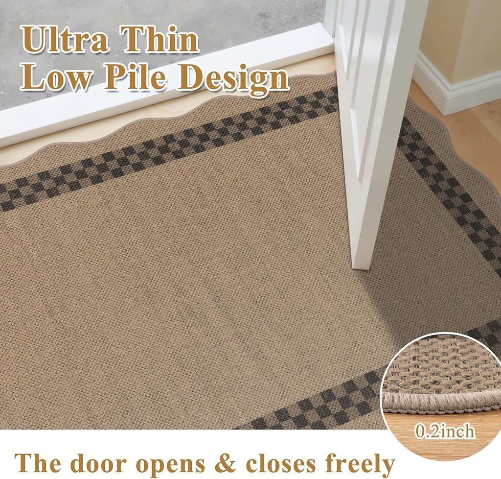 Hallway Runner Rug, Non Slip Faux Jute Runners Checked