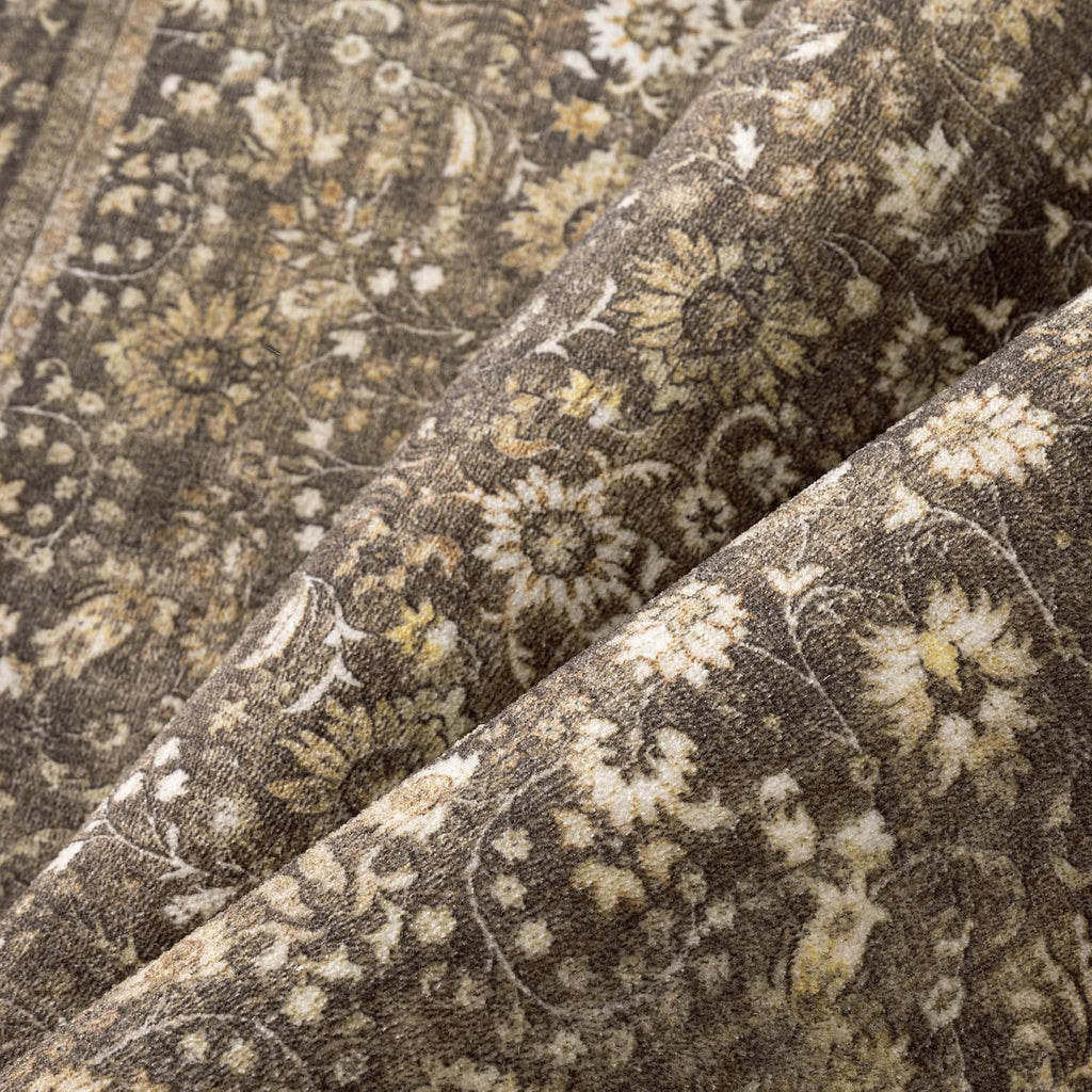 8x10 Machine Washable Rugs Brown Hallway Large Area Rug Indoor Accent Rug Floral Low Pile Carpet Soft Throw Aesthetic