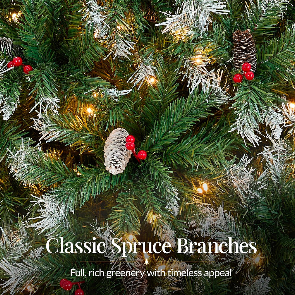 Christmas Tree Pre-Lit w/Viral Twinkling Lights, Pre-Decorated Artificial Frosted Pine Holiday Decoration w/ 250