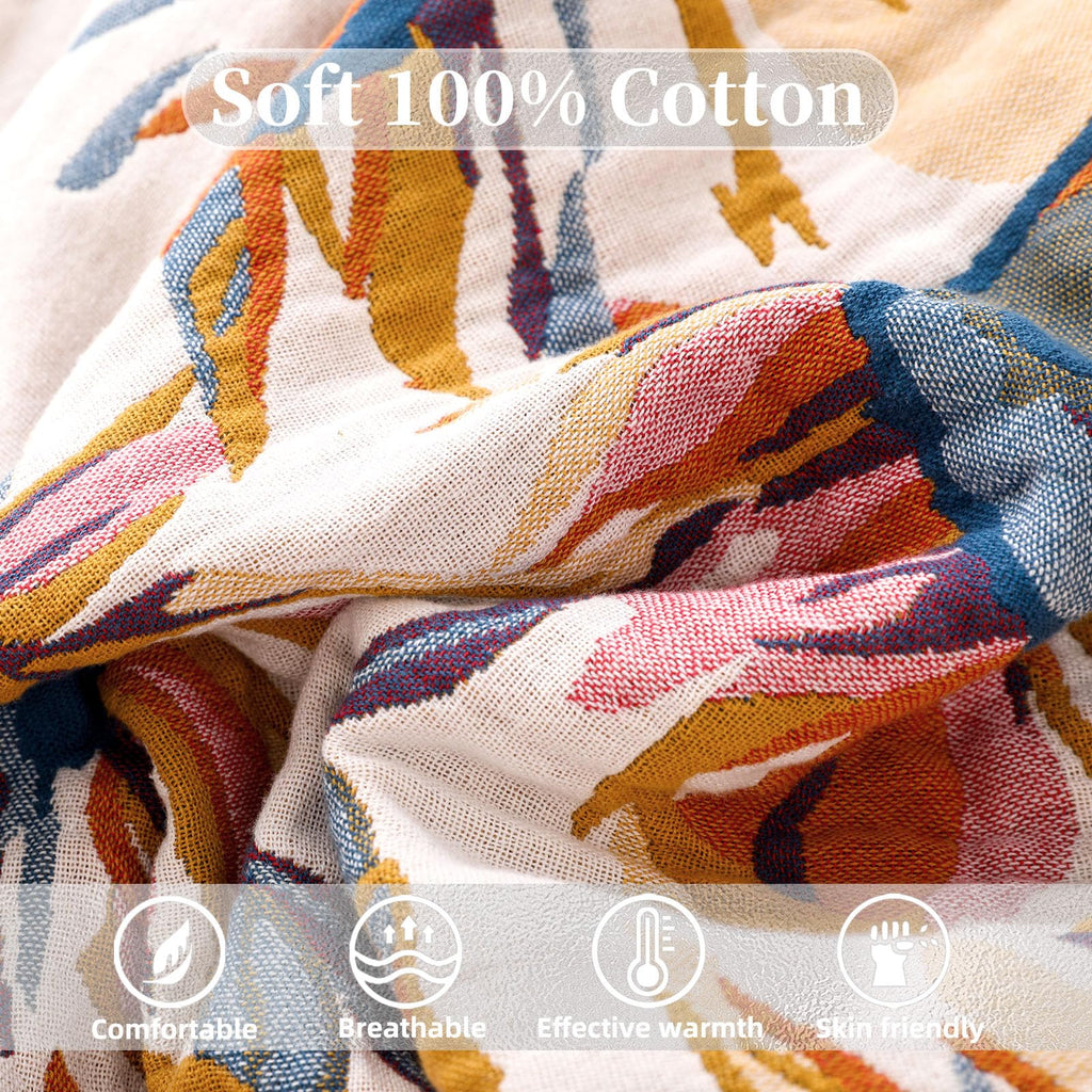 Boho Throw Blanket for Couch Bed, 100% Cotton Soft Rustic Quilt