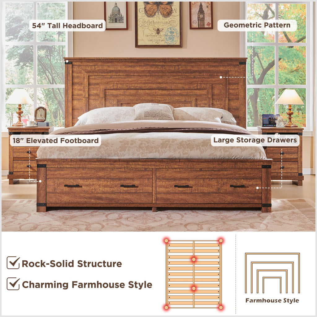54" Tall Farmhouse Queen Size Bed Frame, Reclaimed Barnwood