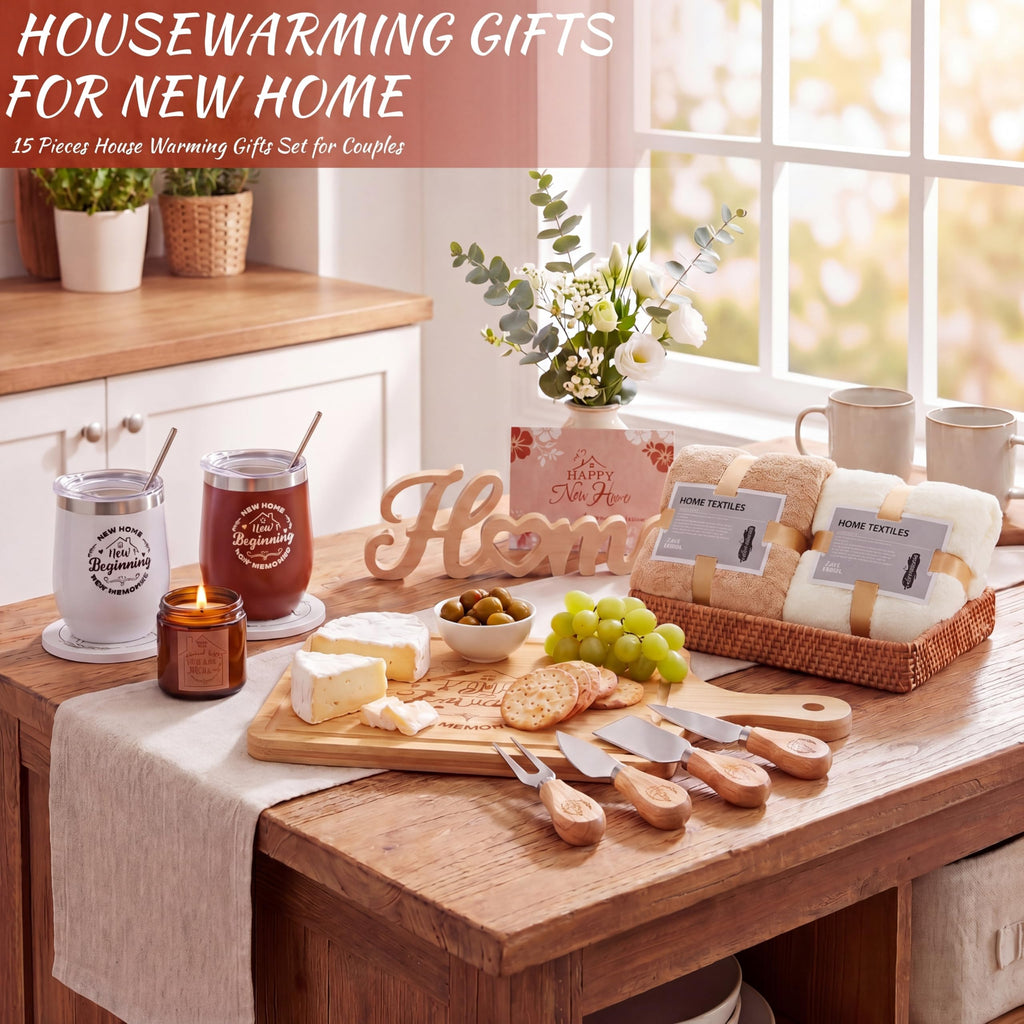 19 Pcs Housewarming Gift for Couple, Rustic Brown New Home Set
