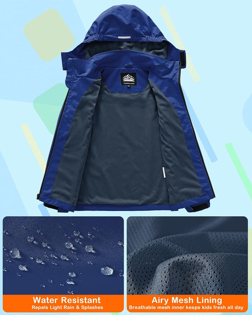 Kids Rain Jacket Boys Girls Lightweight Raincoats Kids Outdoor Windbreaker Jackets with Detachable Hood