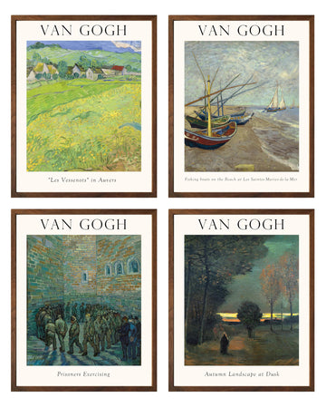 Vincent Van Gogh Wall Art Set of 4, 8x10 Framed Posters, Sunflowers Starry Night Prints Reproduction, Famous