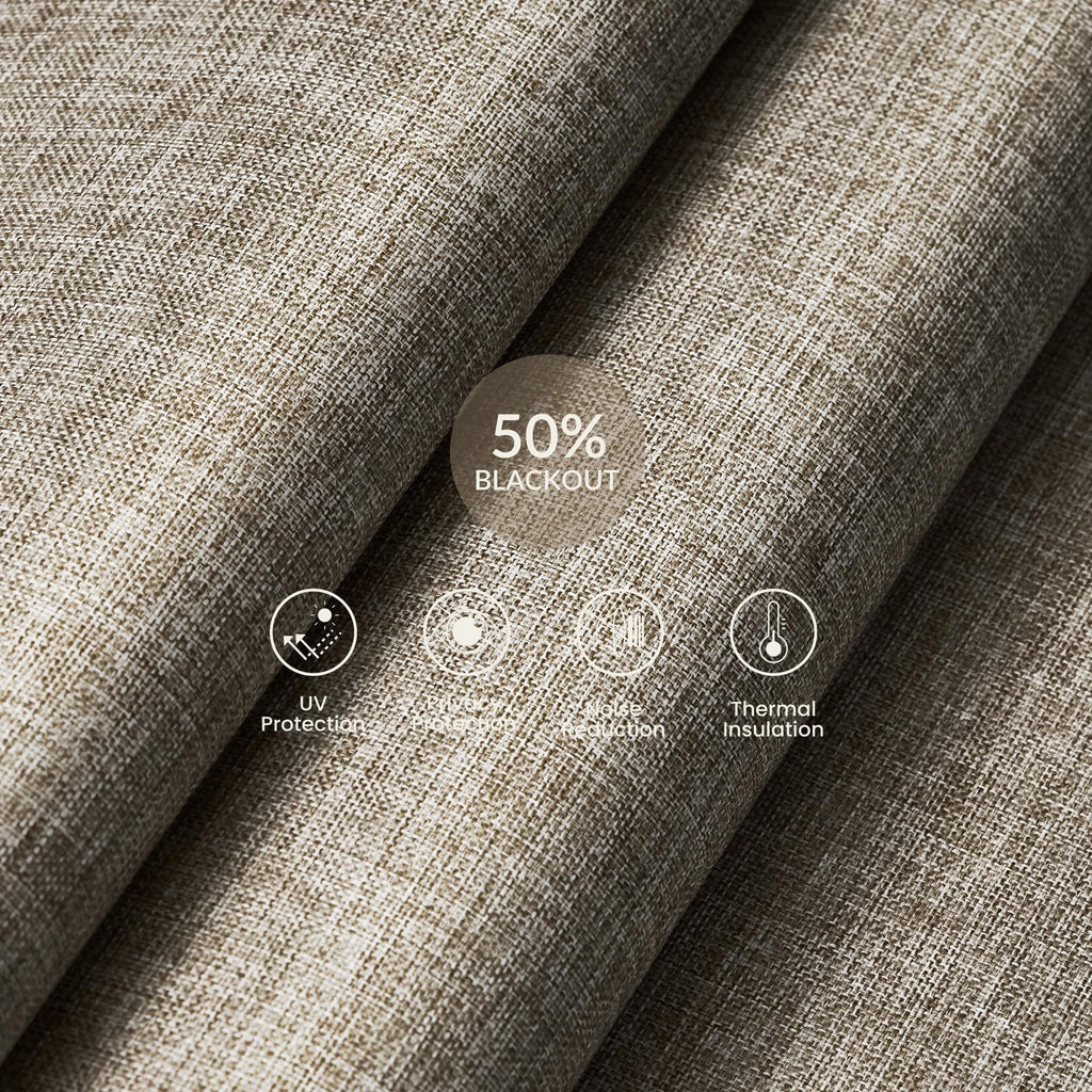 Motorized Roller Blinds with Remote Control, Light Filtering Linen Fabric-Matched Automatic Roller Shades for