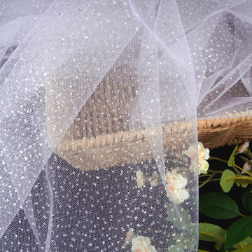 White Glitter Tulle Fabric Sparkle Silver Dot Mesh Sequin Tulle Fabric for Tutu Skirts Wedding Veil Sewing DIY Crafts