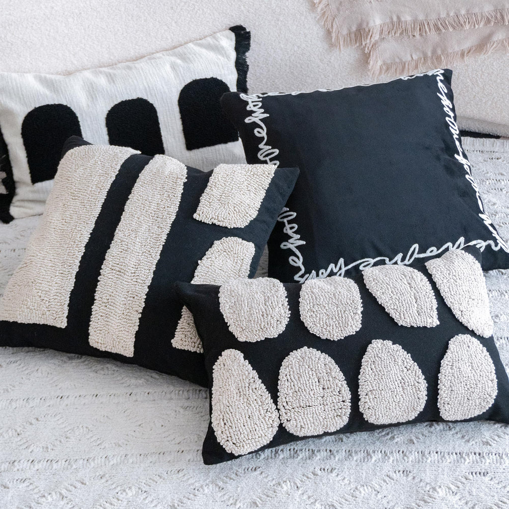 Black White Boho Chunky Tufted Pillow Cover, Neutral Decorative Oblong Throw Pillow Case, Geometric Woven Modern Sham