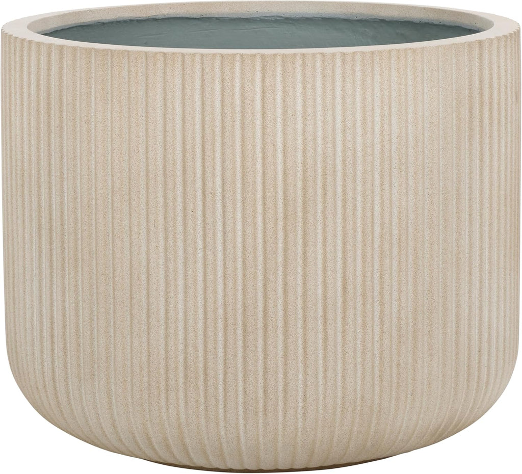 Outdoor - Lucca Large Planter Pot - Beige Cement Ficonstone with Drainage Hole - Frost Resistant Garden Planter