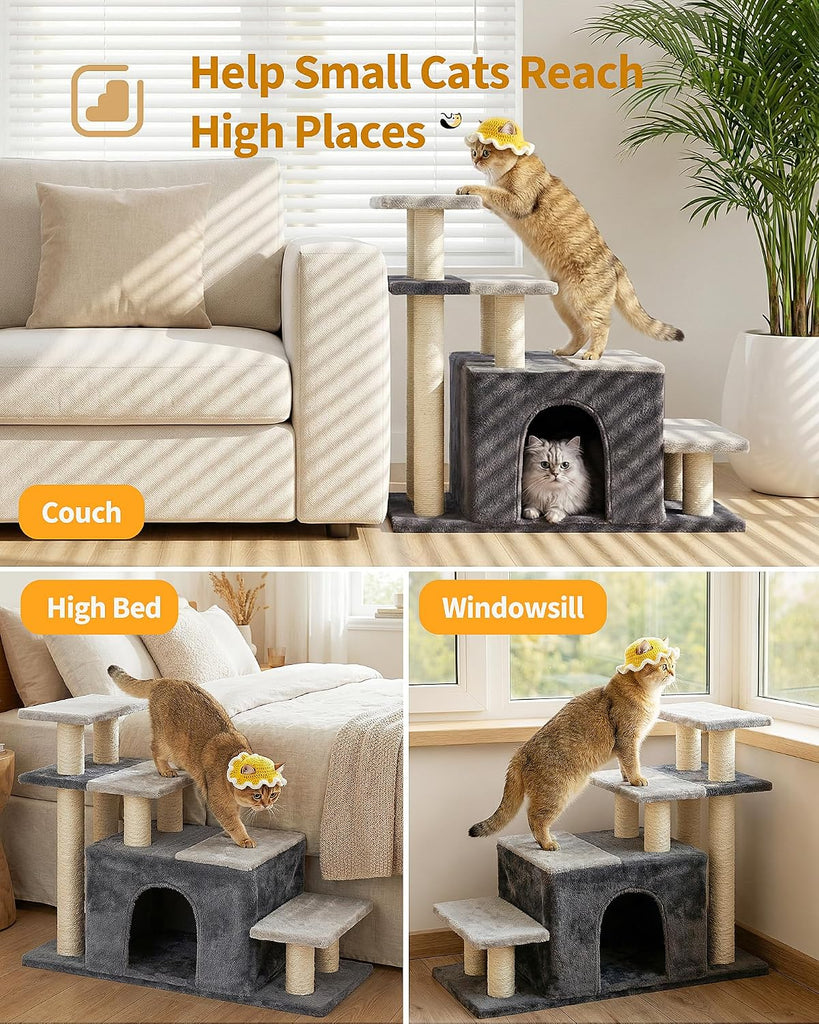 4-Tier Cat Stairs for High Bed with 22'' Cat Scratching Post
