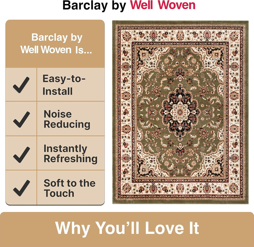 Barclay Medallion Kashan Green 9x12 Area Rug