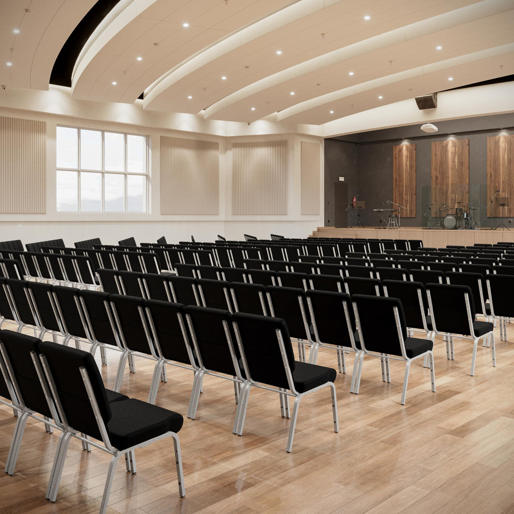 4 Pack HERCULES Series 18.5''W Stacking Church Chair in Black Fabric - Silver Vein Frame