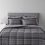 Full/Queen Comforter Set with Sheets, 7-Piece Gray Calvin Stripe Bedding, Lightweight Microfiber Bed-in-a-Bag, Striped