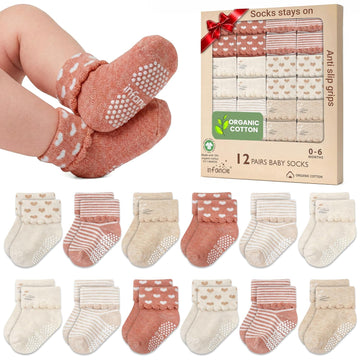 Organic Cotton Blend 12 Pairs Infant Socks Boys Non Slip Shower