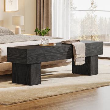 63" Long Entryway Bench, Rustic Farmhouse End of Bed Bench, Wooden Shoe Bench Seat, End of Bed, Black