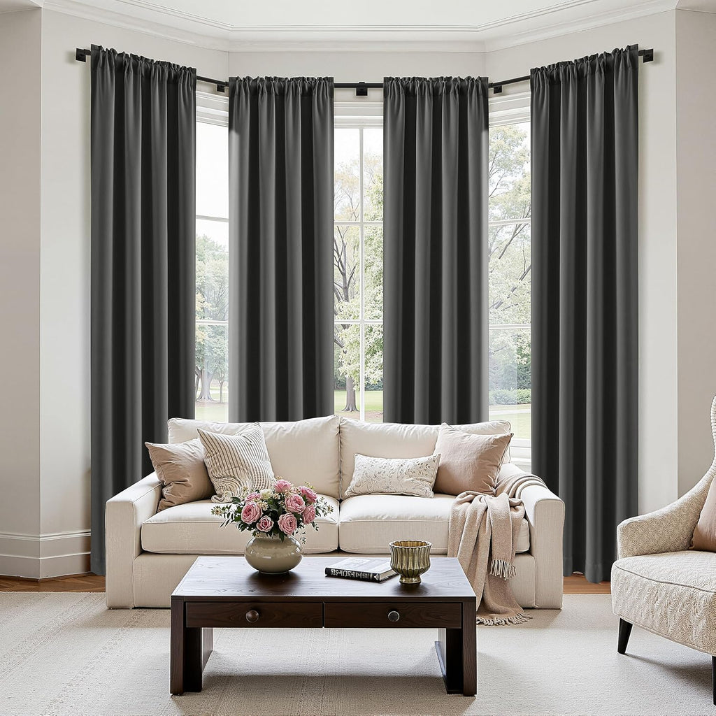 Blackout Curtains 4 Panels Sets Dark Grey 84 Inch Length, Top and Bottom Rod Pocket Room Darkening Curtains for