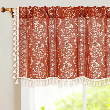 Boho Valance Curtains Vintage Linen Kitchen Valances for Windows Light Filtering Floral Valance Rod Pocket Farmhouse