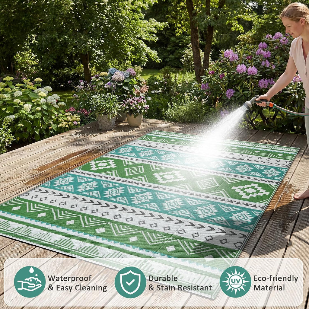 Outdoor Rug Waterproof Reversible Plastic Straw Patio Camping Rug, Portable Indoor Outdoor RV Mat Carpet for