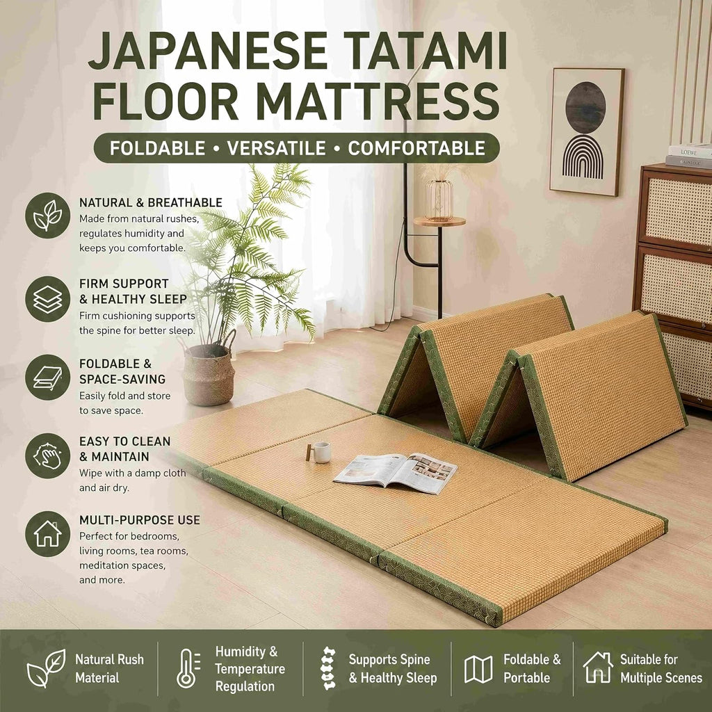 Foldable Japanese Tatami Mat: Natural Rush Grass Floor Mattress