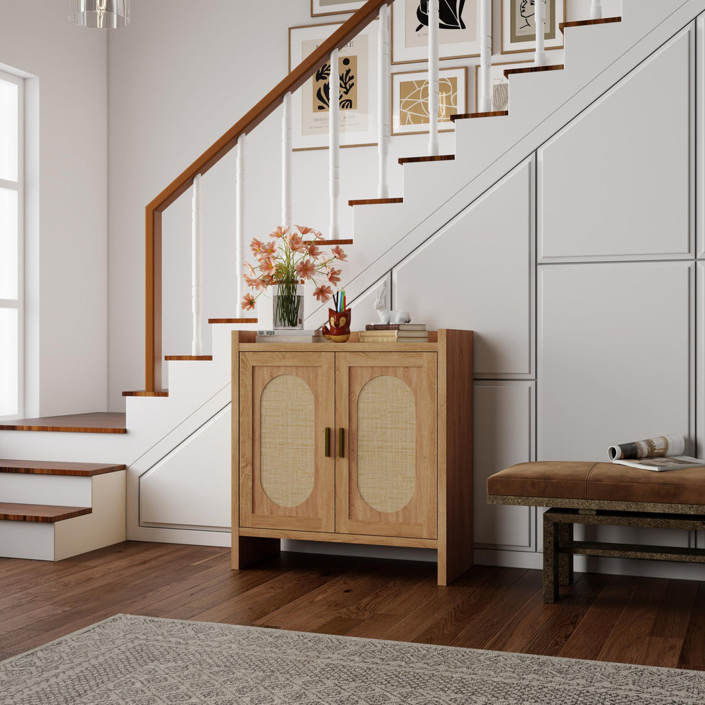 5 Layer Farmhouse Style Shoe Cabinet, Wooden Freestanding Shoe Rack with 2 Doors and Adjustable Shelves, Shoe Storage