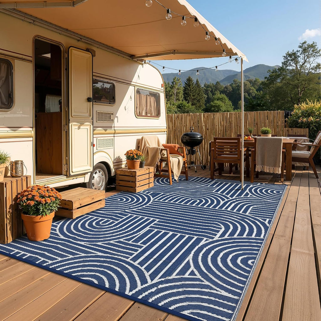 Reversible Rainbow Outdoor Rug 9x12, Waterproof Outdoor Plastic Straw Rug, RV Mat for Picnics, Patio