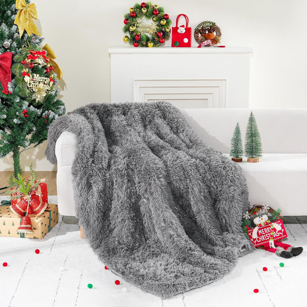Faux Fur Reversible Sherpa Weighted Blanket 15lbs,Luxury Snugly Long Fur Warm Heavy Blanket 60x80 inches,Super Soft