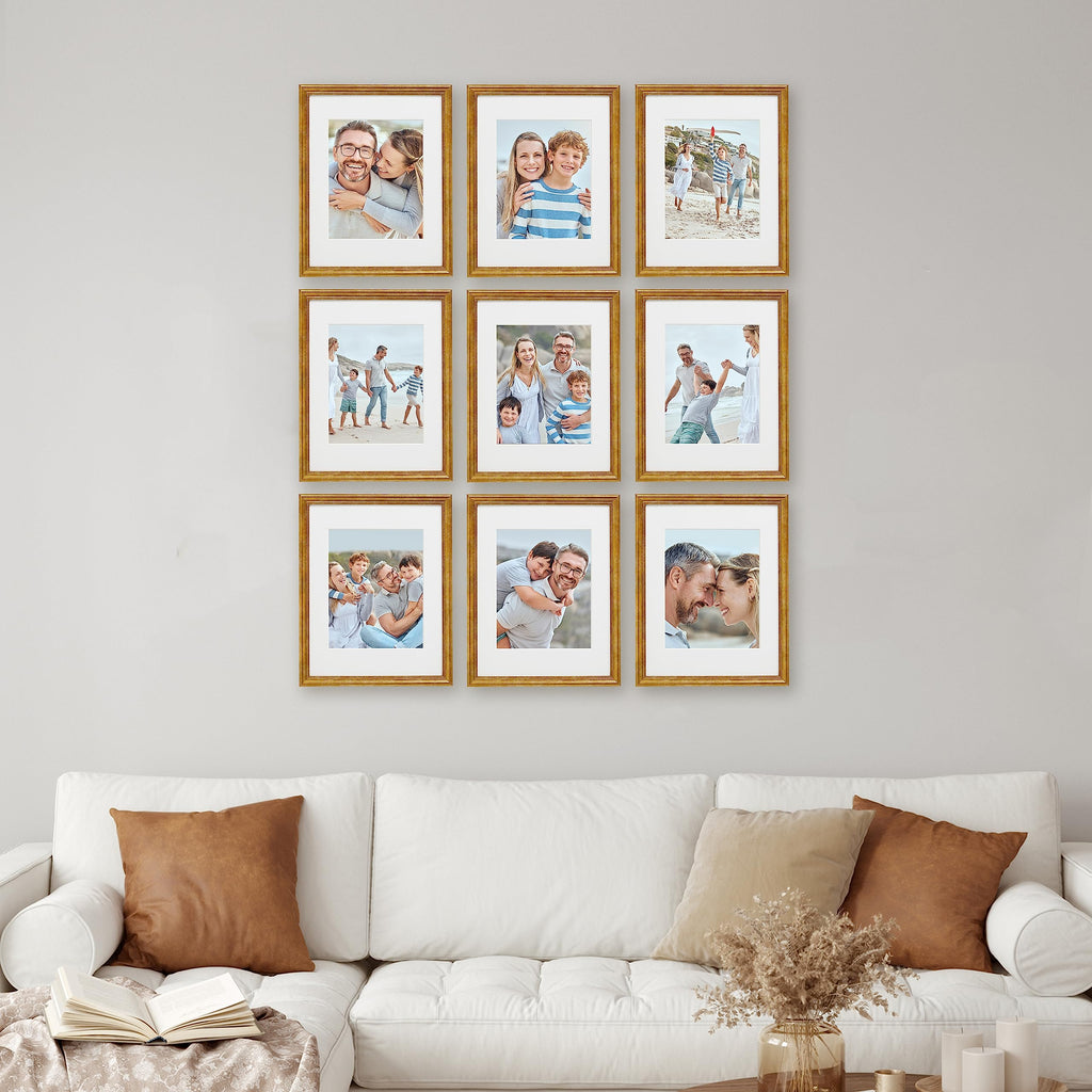 9 Piece Gallery Wall Frame Set, 11x14 Inch, Beaded Antique Bronze