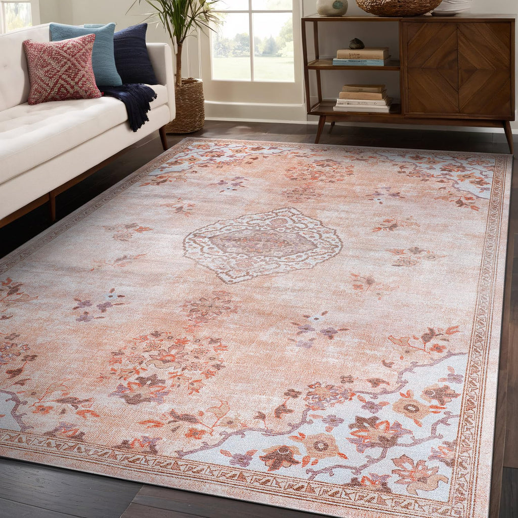 Non Slip Area Rugs Boho Medallion Floral Non Skid Rubber Backing Easy Silk Soft Area Rug Easy to Clean Non