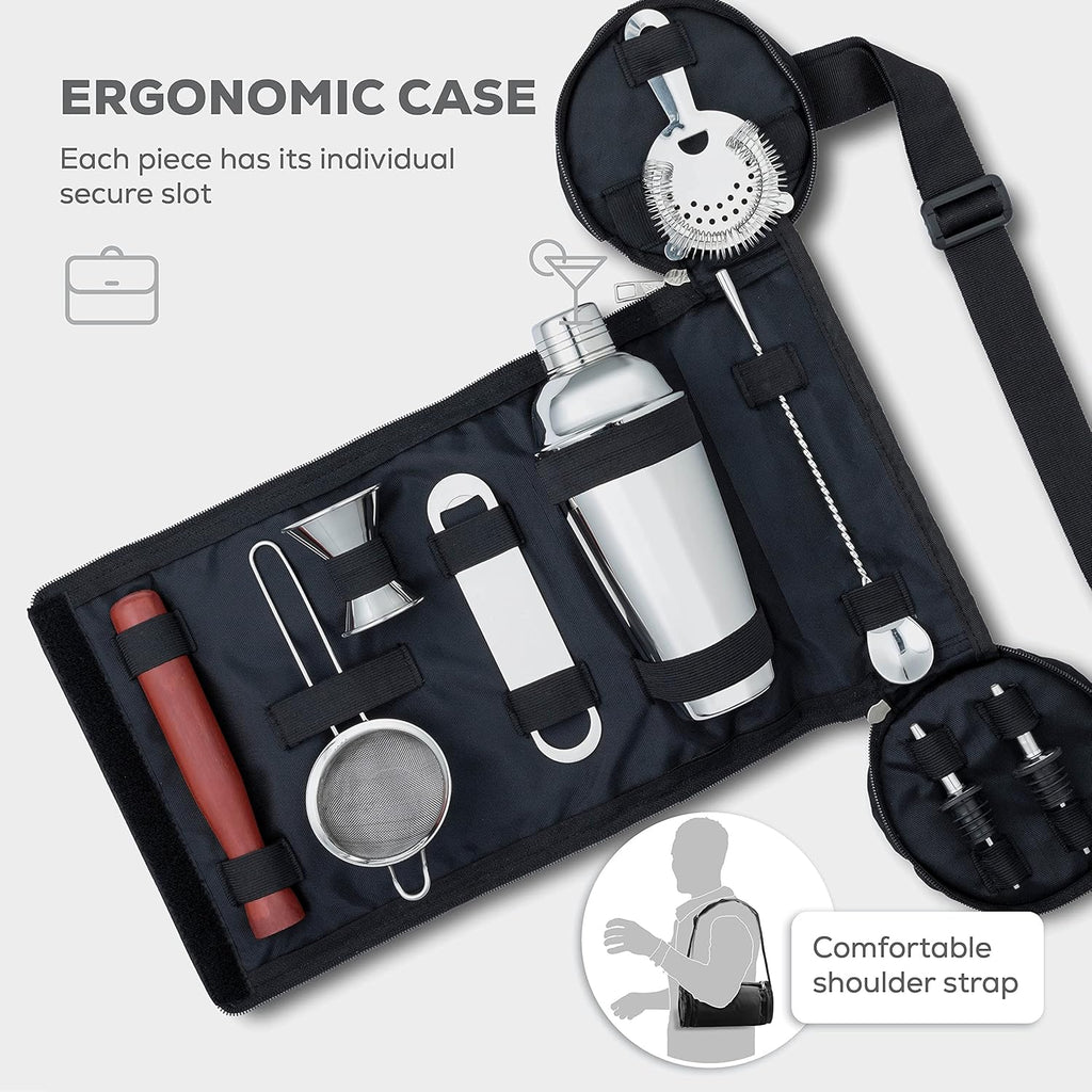 10-Piece Cocktail Shaker Set with Travel Bag - Stainless Steel Shaker Set Bartender Kit - Mixology Bartender Kit