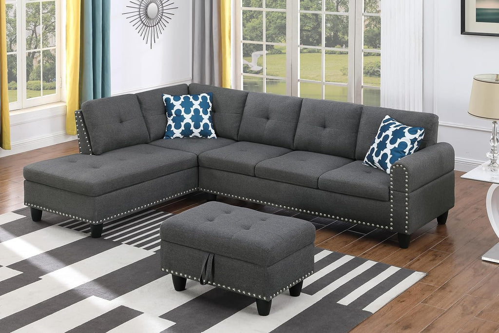 Wakefit Sectional Sofa Couch, Modern 4-Seaters Living Room Furniture Sets with Chaise Lounge