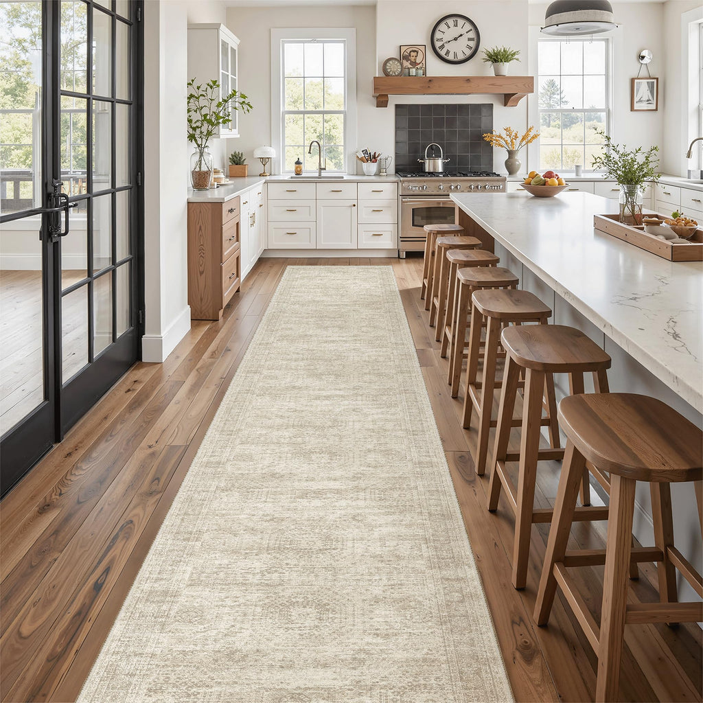 Hallway Runner Rug 2'6" x 16' Washable Long Kitchen Rugs Beige