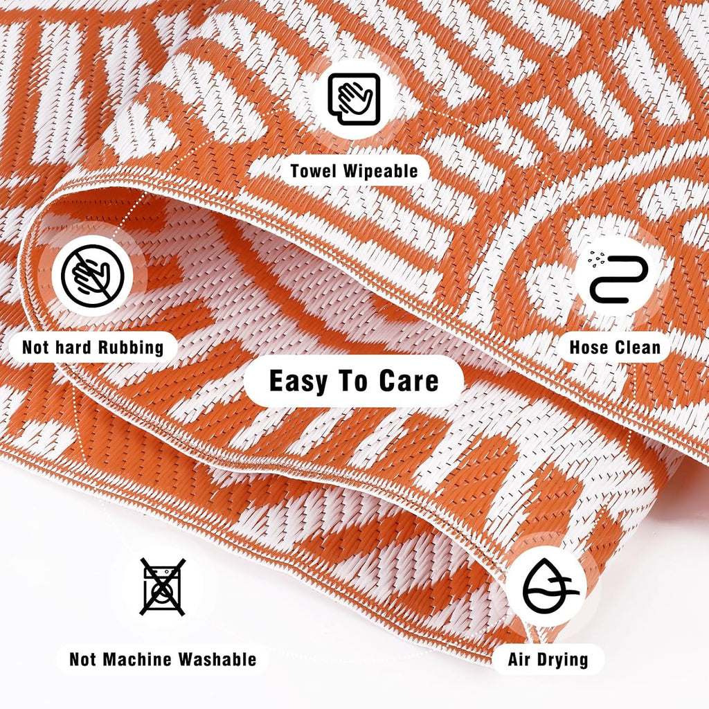 Outdoor Plastic Straw Rug Modern Geometric Style Reversible Patio Area Rugs Waterproof Non Shedding Portable