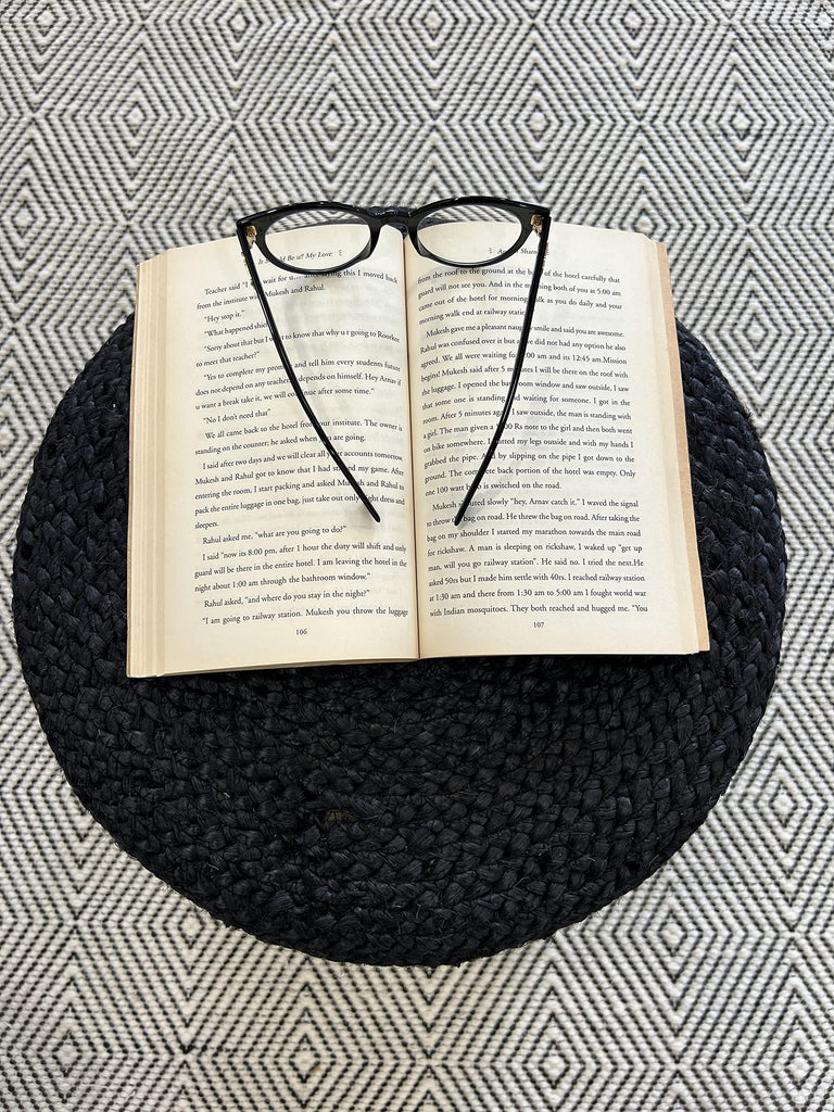 Pouf Ottoman 100% Jute Braided Pouffe Black (16"x16"x16")
