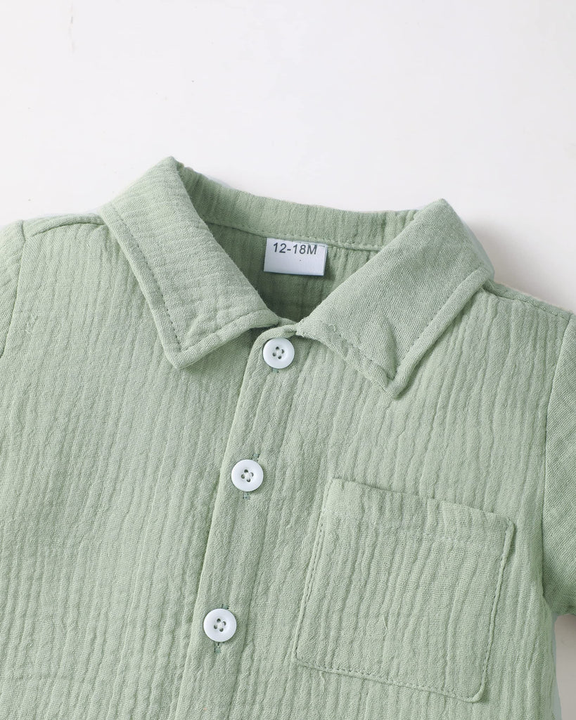 Toddler Boy Clothes Linen Outfits Sage Green Shorts Sets