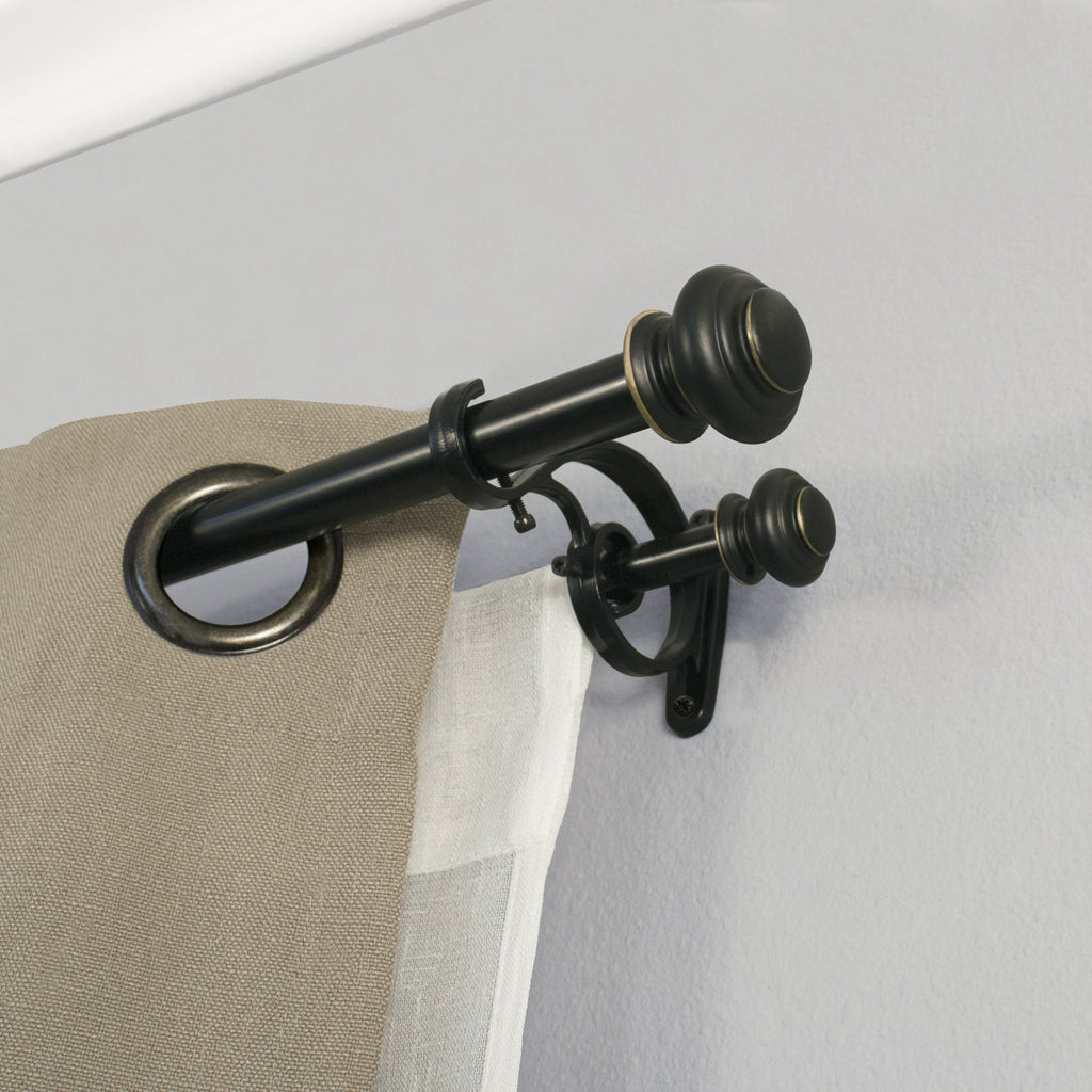 Urn Telescoping Double Drapery Rod Set, 36-72", Antique Bronze