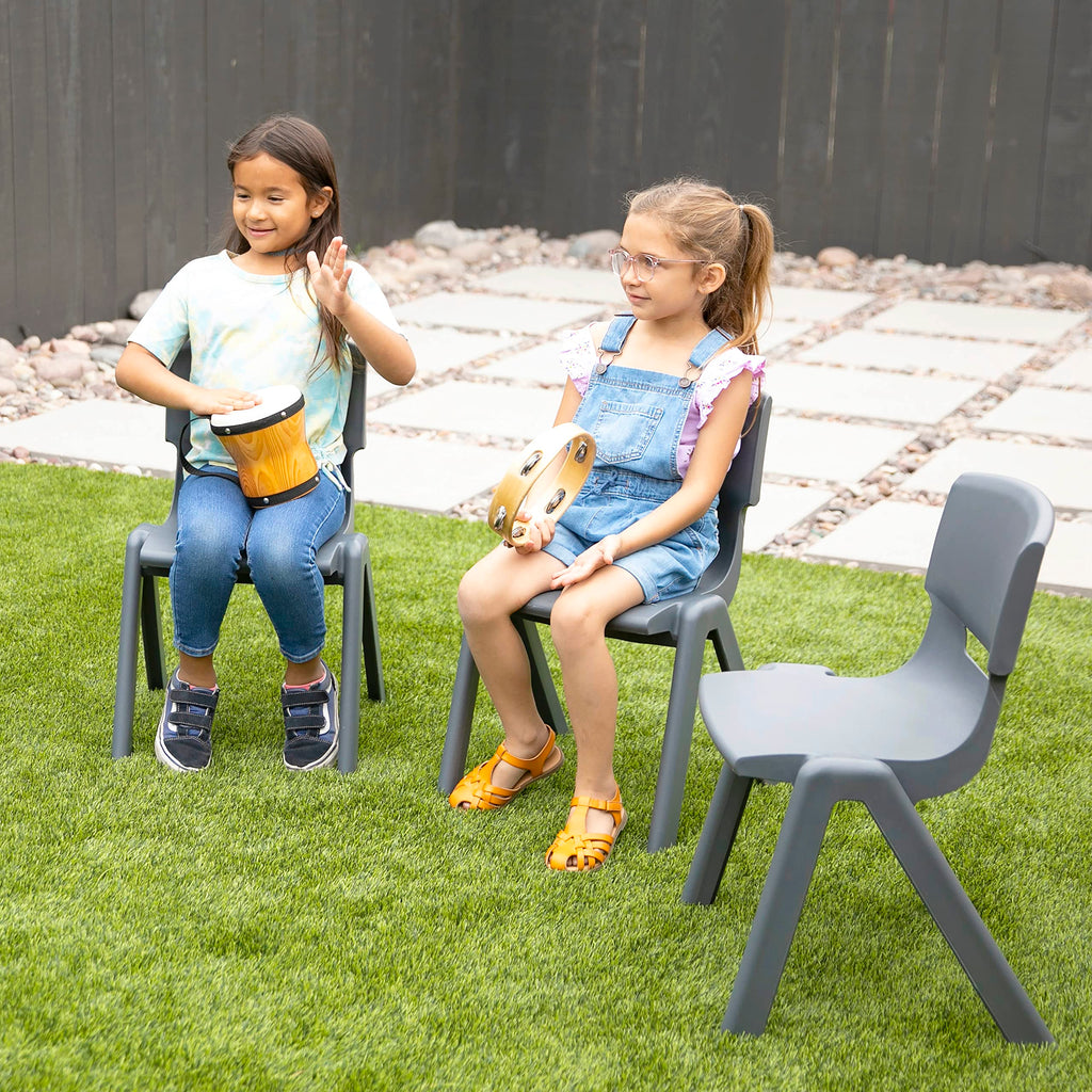 12in Plastic School Stack Chair, Classroom Furniture, Grey, 4-Pack