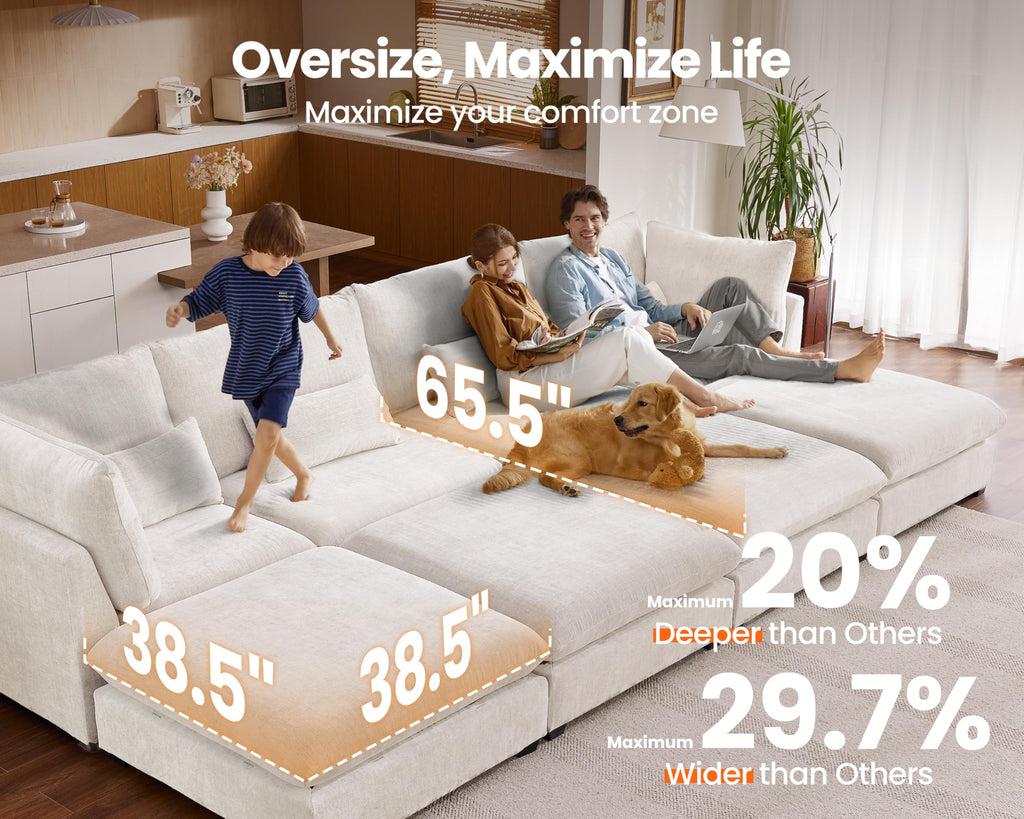 154" Oversize Chenille Modular Sectional Sofa Couches, White
