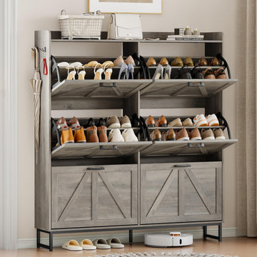 Shoe Cabinet Storage, Shoe Storage Cabinet with 6 Flip Drawers, Freestanding Narrow Shoe Rack Organizer with Metal