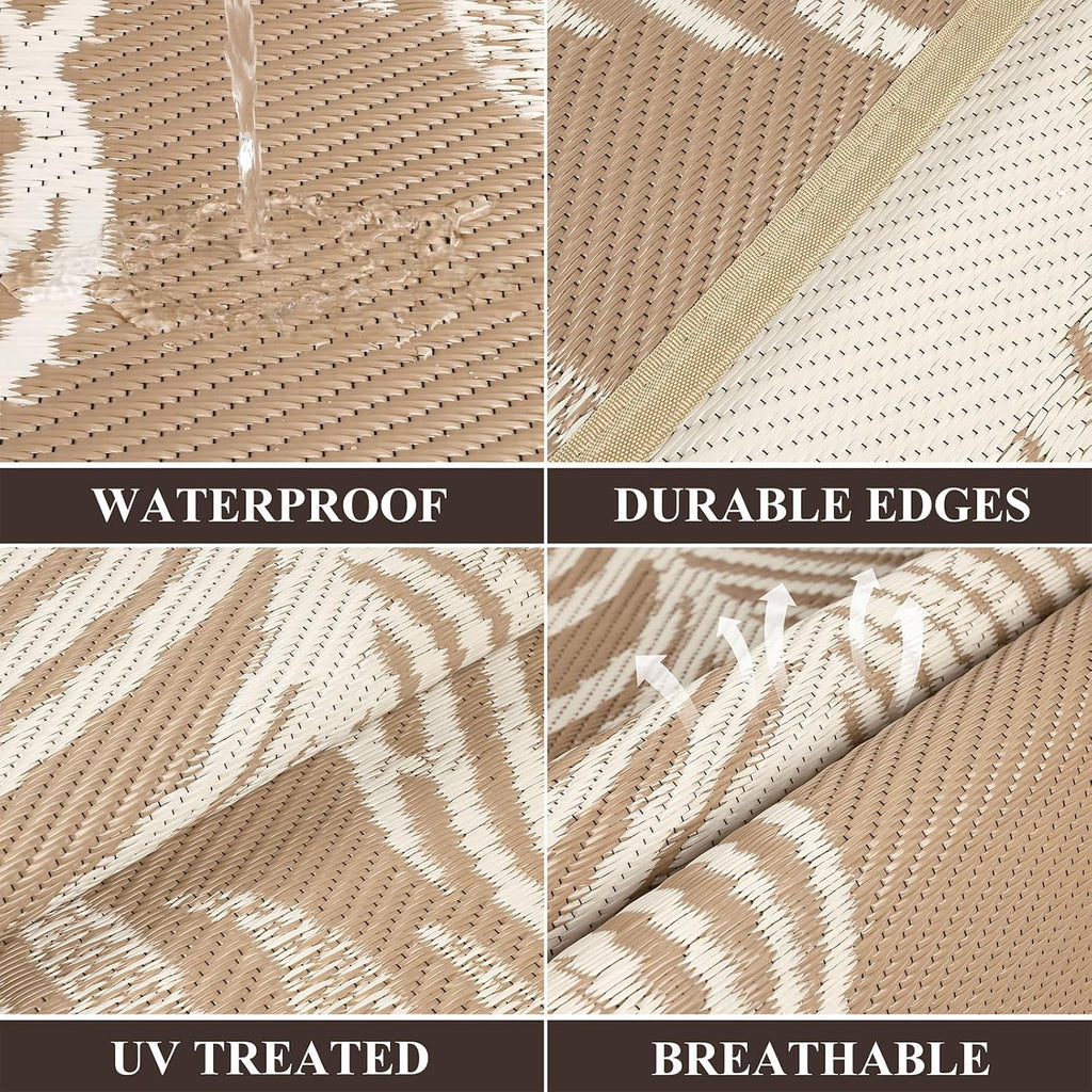 Waterproof Outdoor Rug 8x10, Reversible Plastic Straw Patio Camping Rug, Indoor Outdoor RV Mat Carpe