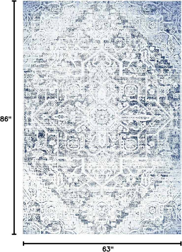 Patio Sofia Fleur Transitional Medallion Indoor/Outdoor Area Rug, Navy Blue/Aqua, 5'2"x7'2"