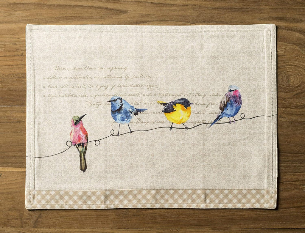 Birdies on Wire Bundle Set 100% Cotton Set of 4 Napkins (20 Inch by 20 Inch) and Set of 4 Place Mats (13 Inch by 19