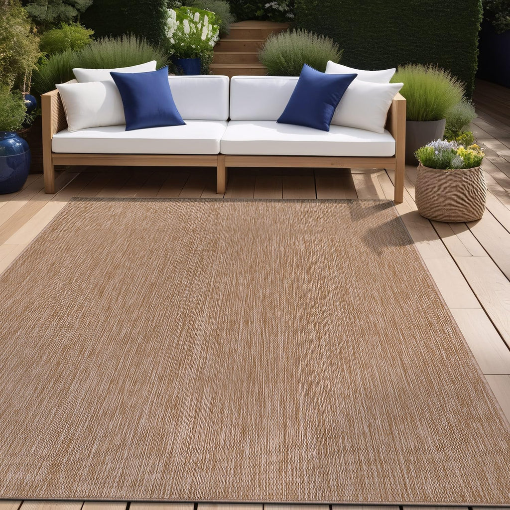 Indoor Outdoor Rug 8x10, Washable Outside Carpet , Deck, Porch, Solid Modern Area Rug, Water Resistant, Jute Beige