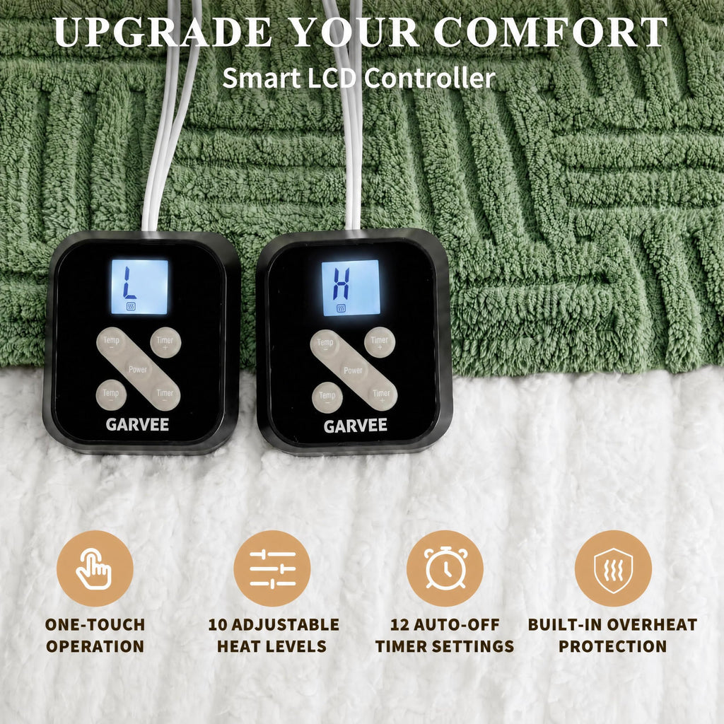 Electric Heated Full Blanket, 10 Heating Levels 12 Time Setting, Green