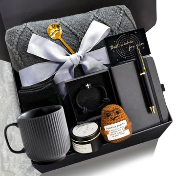 Get Well Soon Gift Baskets for Men- Self Care Package, Birthday Basket for Him, Grey Blanket Get Well, Gifts for Men