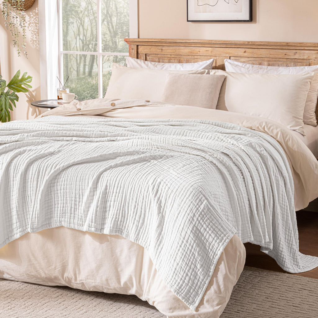 100% Cotton 6-Layer Muslin Blanket, Pure White
