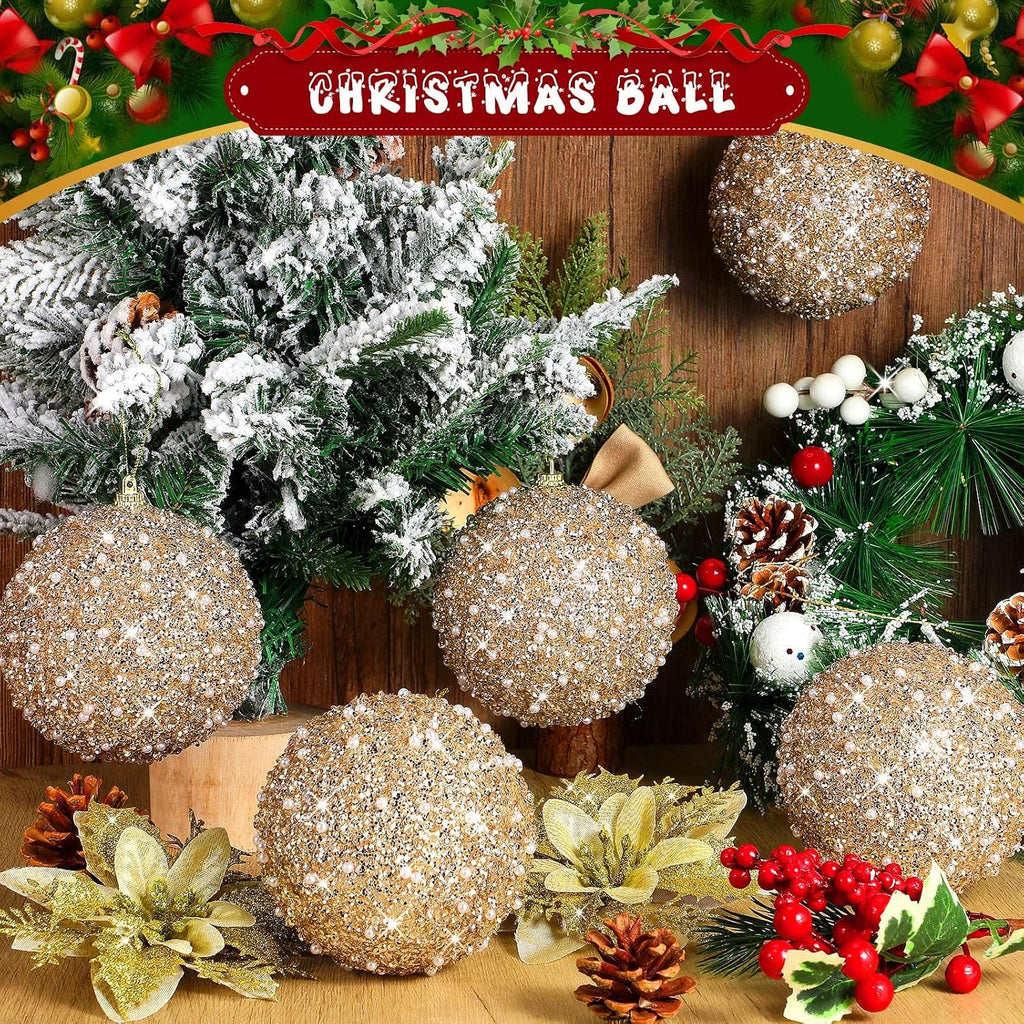 6 Pcs Christmas Ball Ornaments 4 Inch Xmas Tree Decor,Champagne