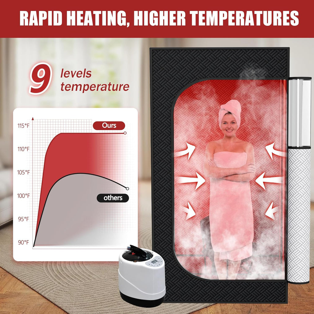 Nirvix Sauna Box, Portable Steam Sauna for Home with 1000W 3L Steamer, 9-Level Temperature Control & Remote