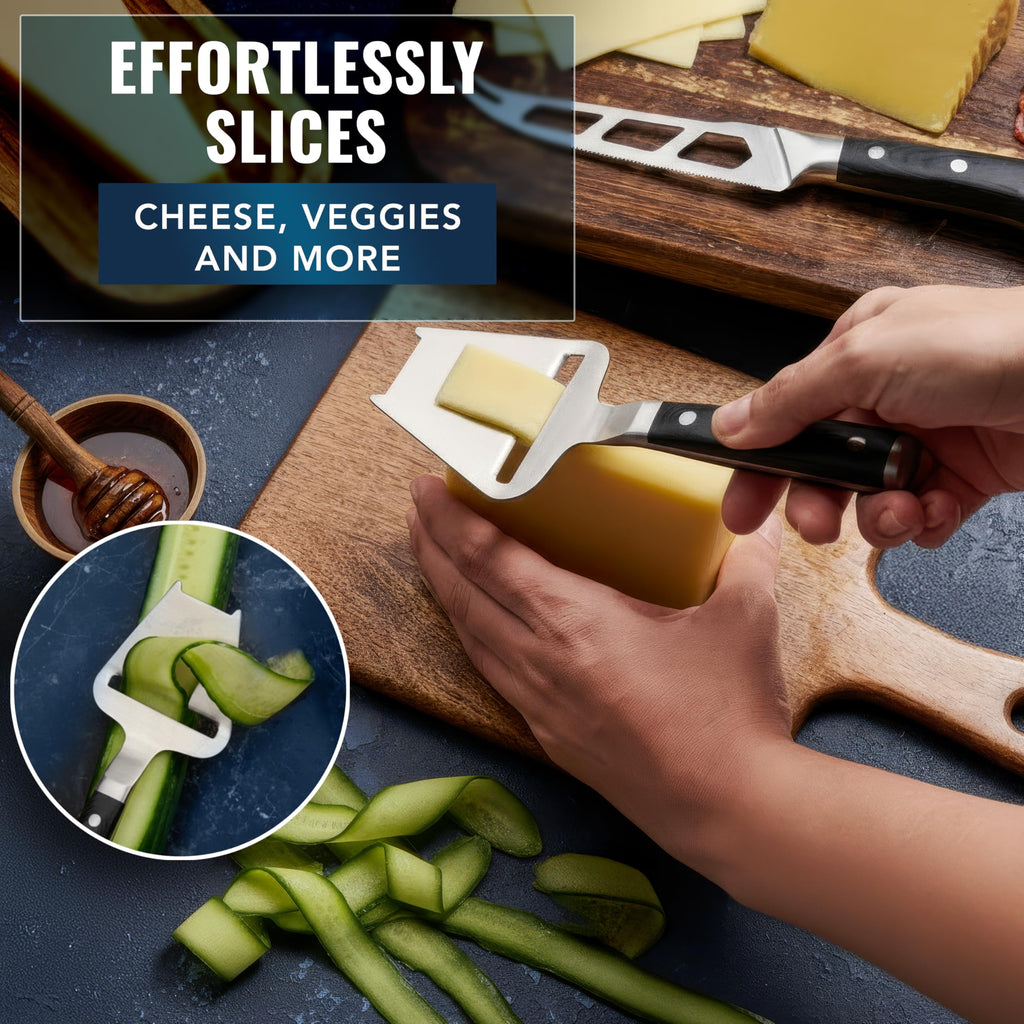 Cheese Knife Set, 5" Knife & 3.5" Slicer for Soft & Hard Cheese