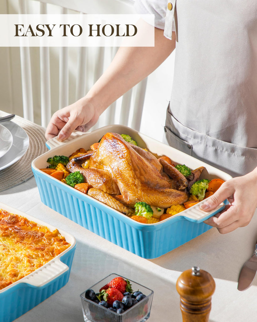 4.4 QT Ceramic Casserole Dishes for Oven, 9x13 Baking Dishes, Blue