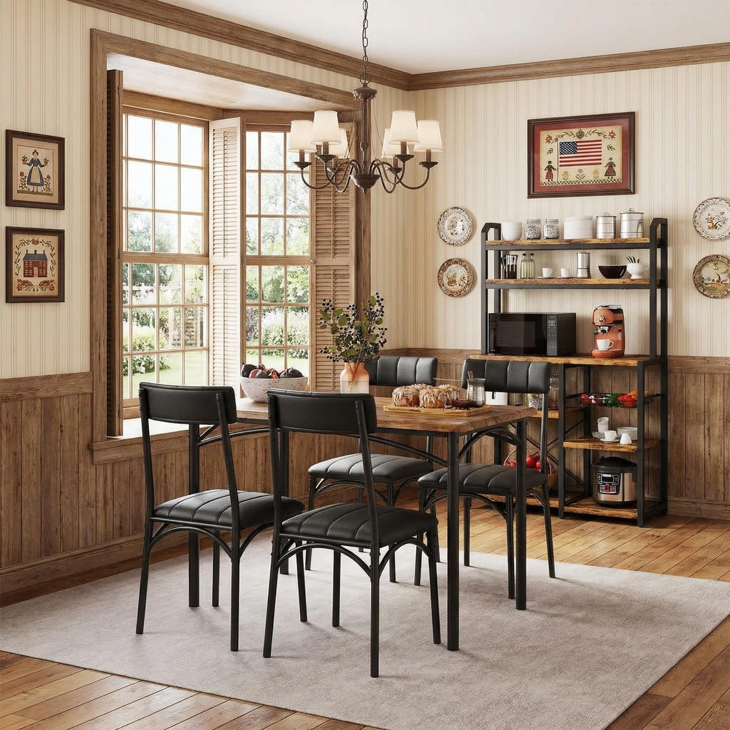 Dining Table Set for 4, Kitchen Table and Chairs for 4 with Upholstered Chairs, 5 Piece Rectangular Kitchen Table