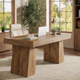 55" Executive Desk, Wooden Office Desk with Double Pedestal, Modern Simple Computer Writing Table, Light Brown